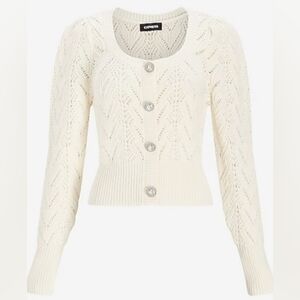 Express Loose Knit Crystal & Pearl Buttoned Cardigan